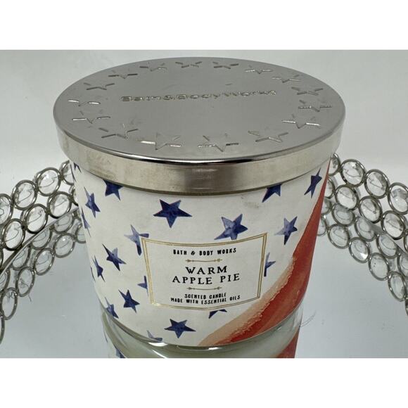 New HTF Patriotic 3 Wick Bath & Body Works -Warm Apple Pie -Rare - Picture 3 of 5